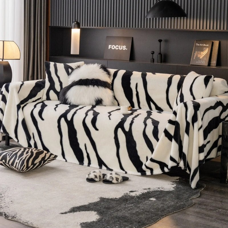 Wild Stripes Zebra Fleece Sofa Cover