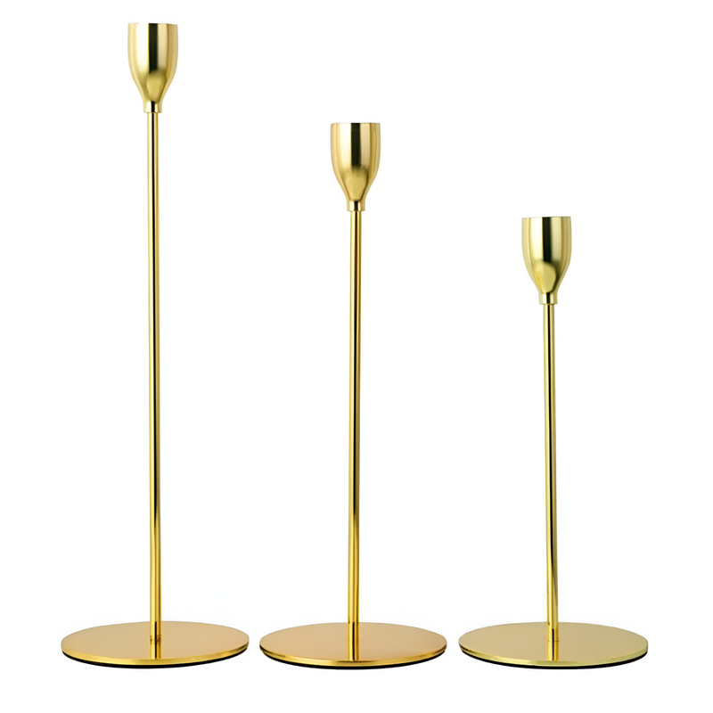 Sleek Metallic Candle Holders | 3 Pcs Set