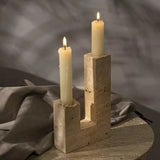 Dual Travertine Sculpted Candle Holder