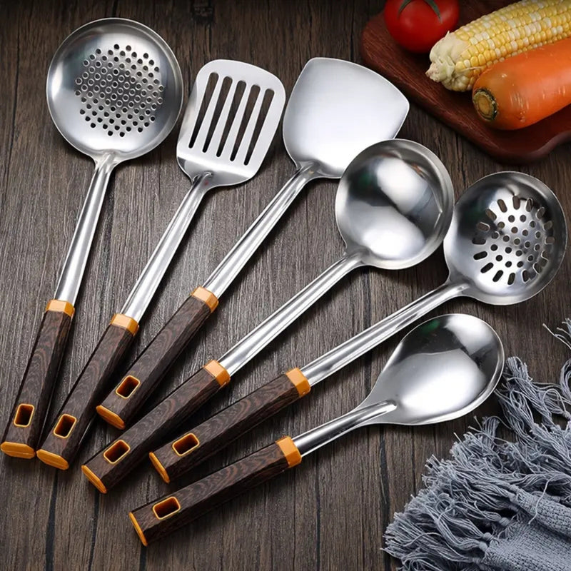 Wood Grain Stainless Steel Utensils | 6pcs Set