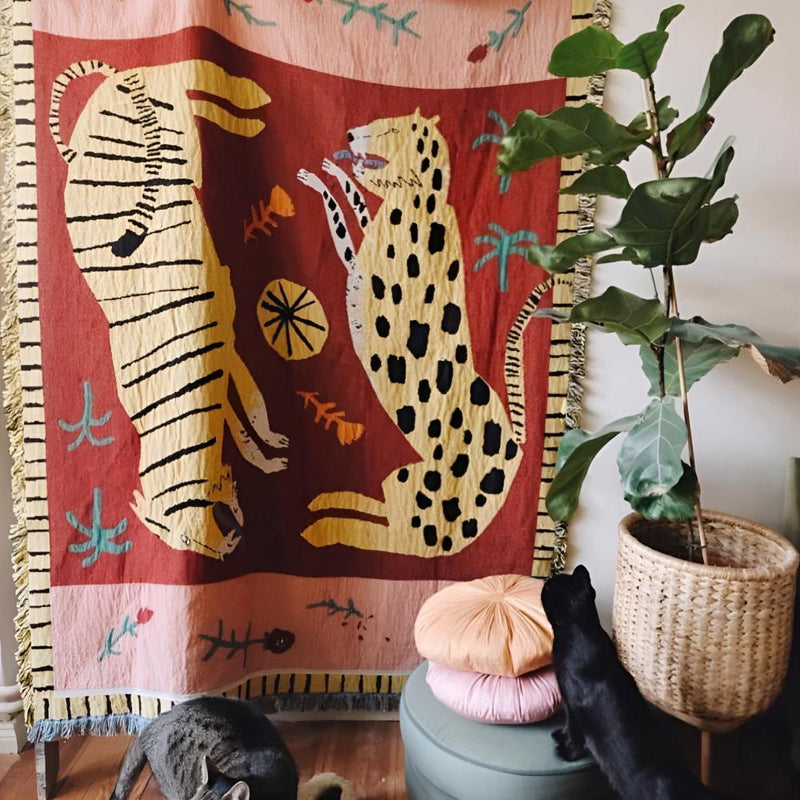 Leopard Woven Tassel Blanket