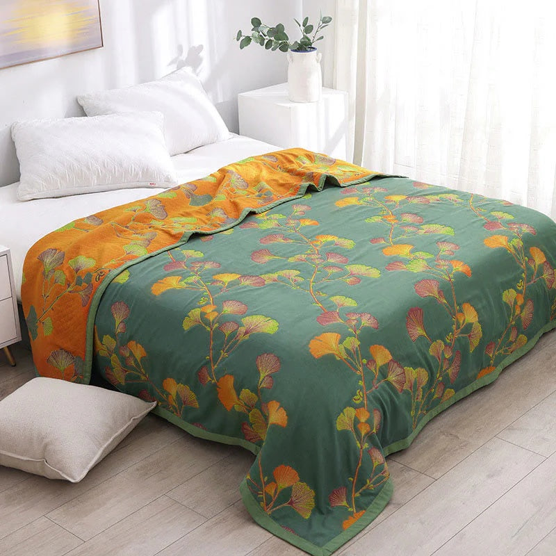 Jacquard Floral Ginkgo Leaves Reversible Coverlet