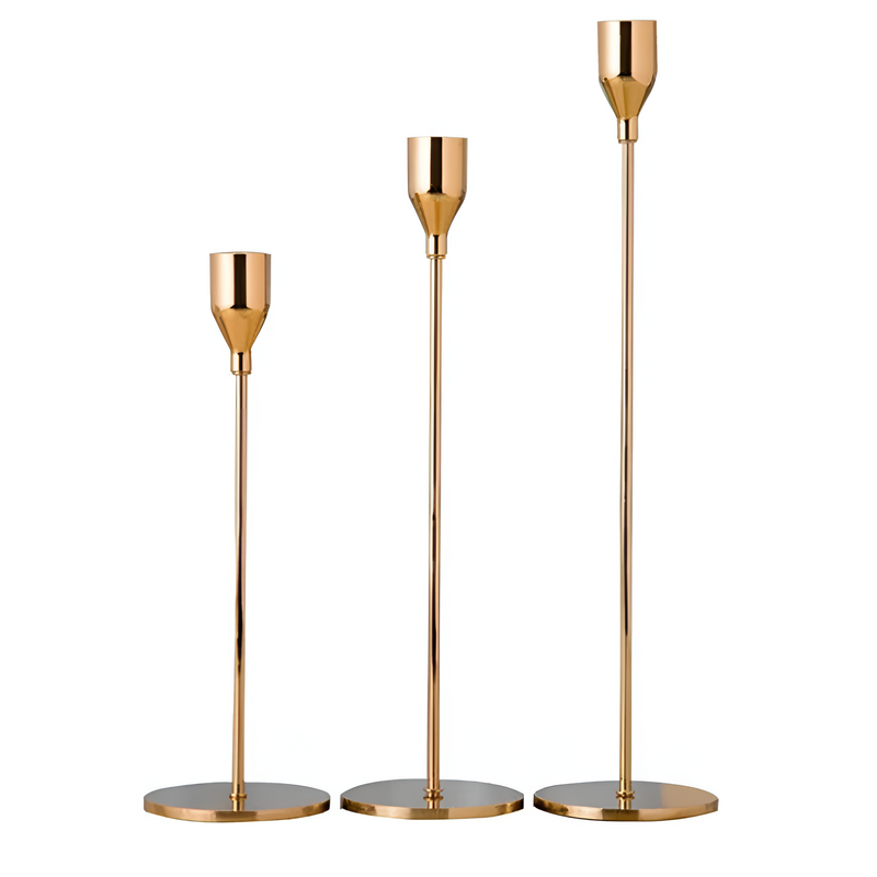 Sleek Metallic Candle Holders | 3 Pcs Set