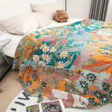 Bohemian Floral Patchwork Tassel Blanket