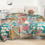 Bohemian Floral Patchwork Tassel Blanket