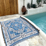 Daisy Bloom Boho Blue Beach Travel Blanket