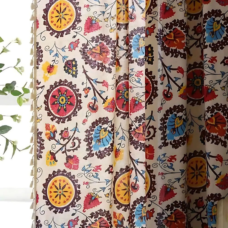 Boho Colour Wheel Bloom Tassel Curtain