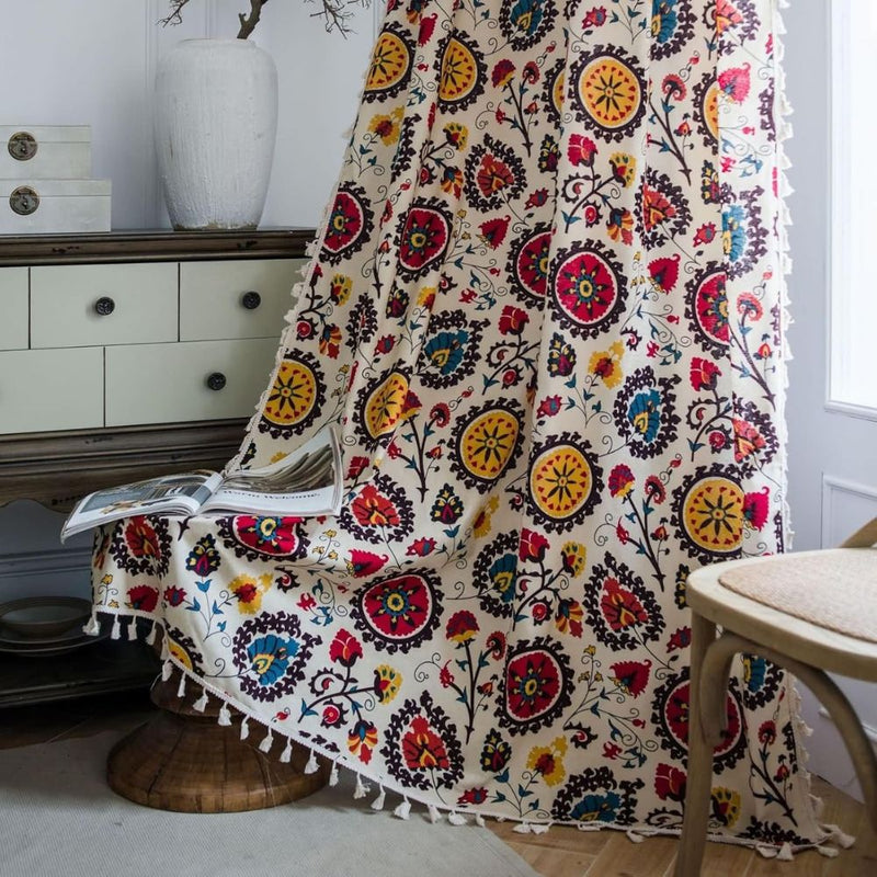 Boho Colour Wheel Bloom Tassel Curtain