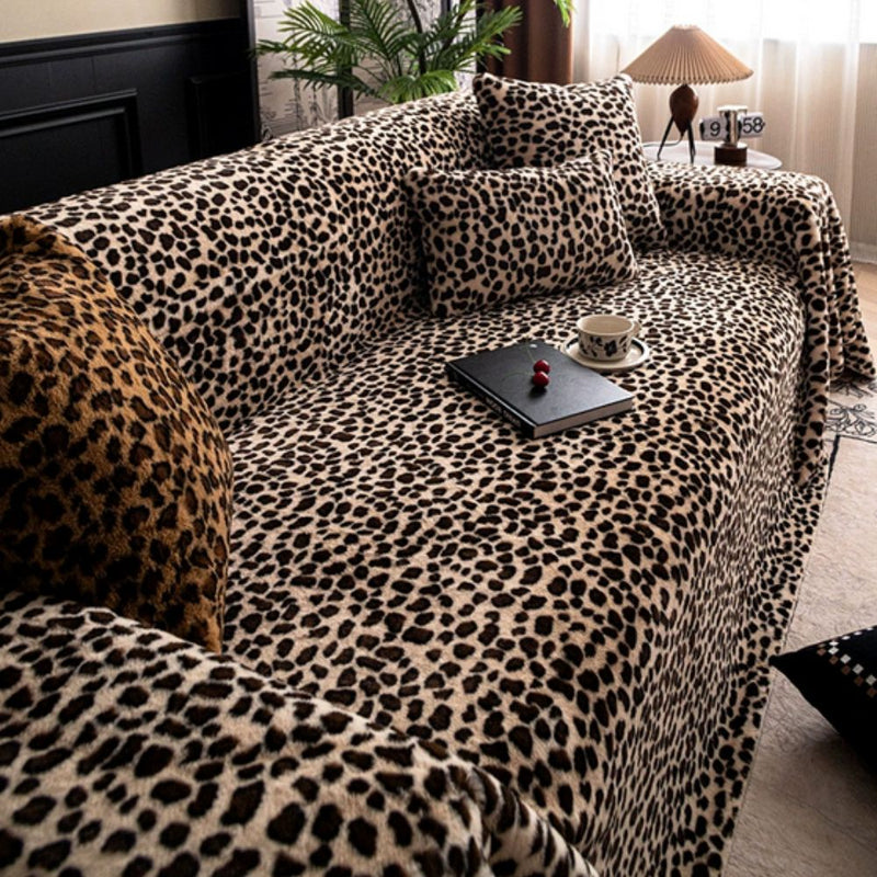 Cosy Leopard Print Sofa Cover