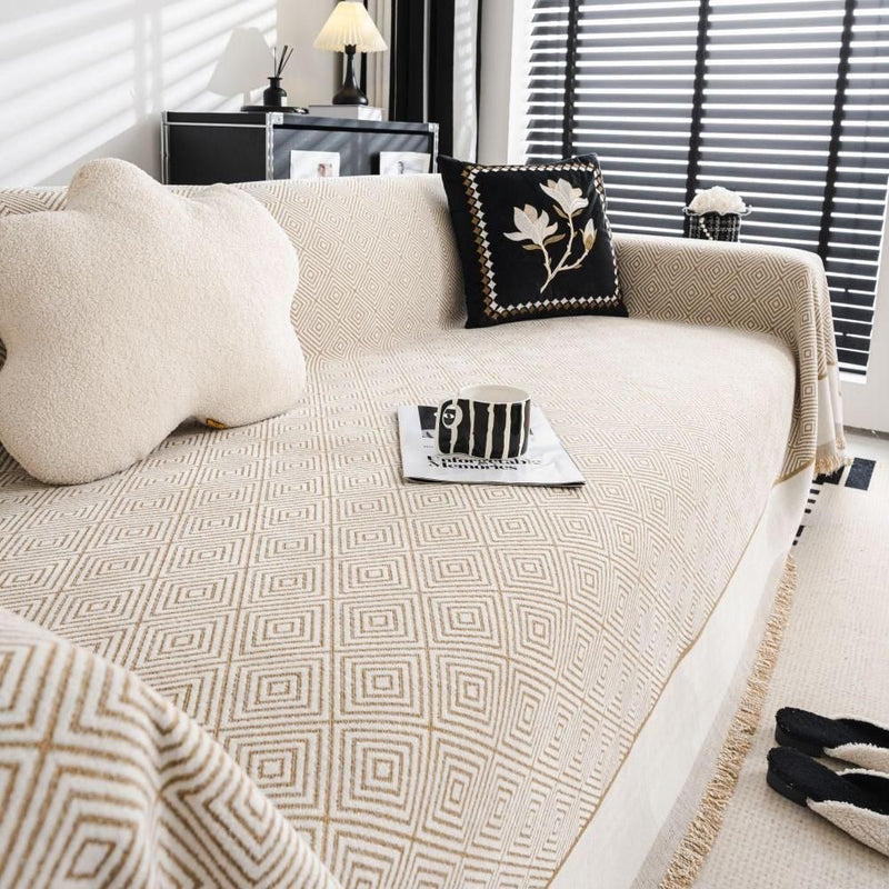 Diamond Geometric Tassel Sofa Cover