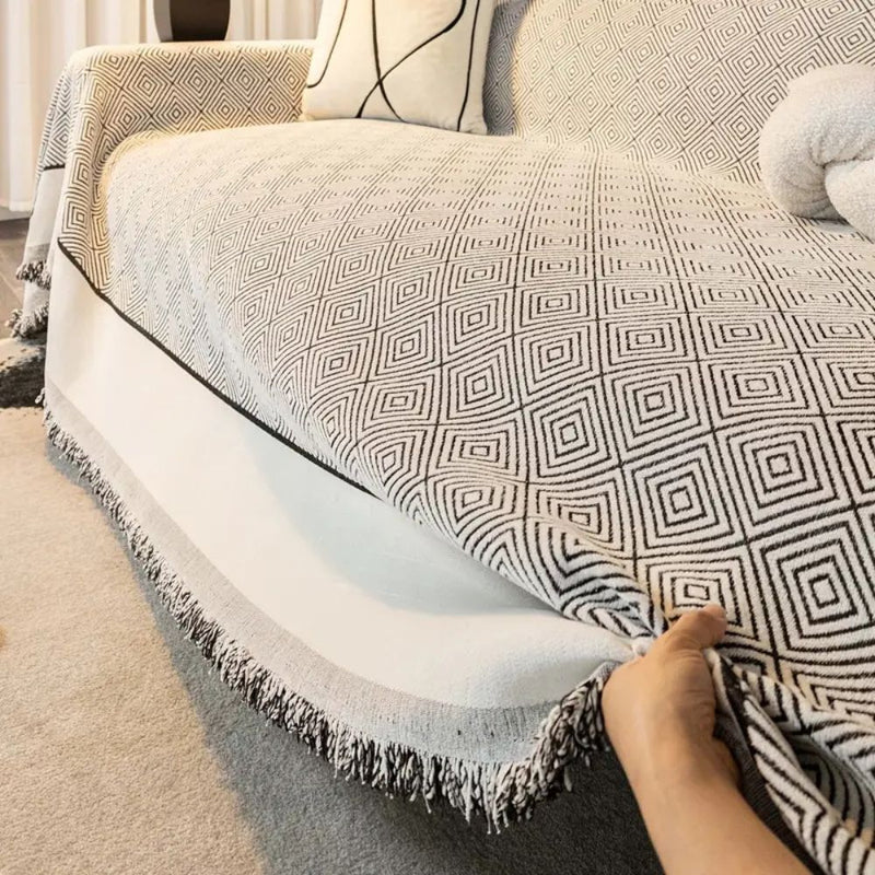 Diamond Geometric Tassel Sofa Cover