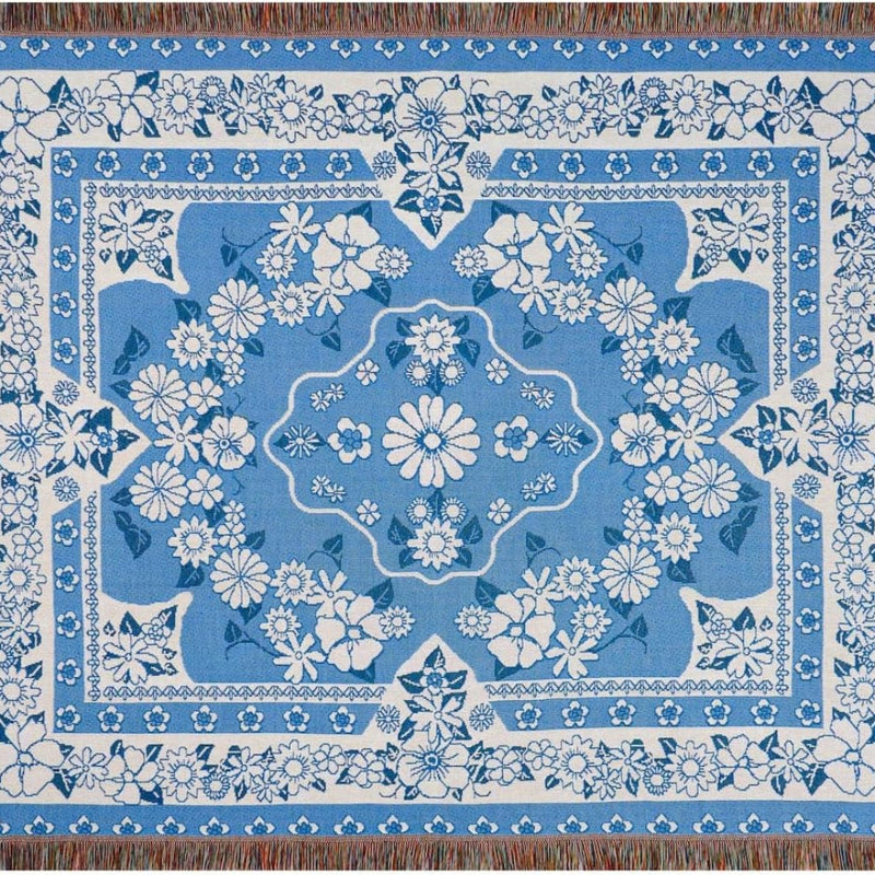 Daisy Bloom Boho Blue Beach Travel Blanket