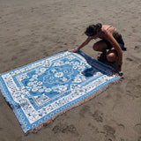 Daisy Bloom Boho Blue Beach Travel Blanket