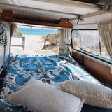 Daisy Bloom Boho Blue Beach Travel Blanket