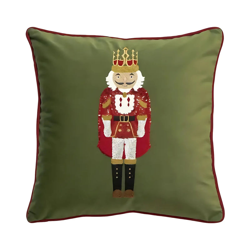 Festive Nutcracker Embroidered Christmas Cushion Cover