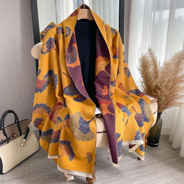 Ginkgo Charm Reversible Blanket Scarf Wrap