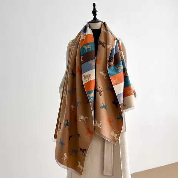 Noble Charm Horse Print Shawl Scarf