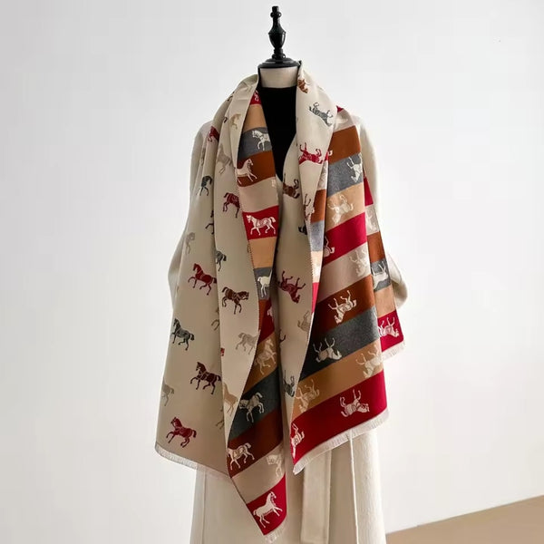 Noble Charm Horse Print Shawl Scarf