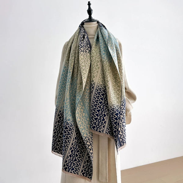 Nordic Pattern Knit Winter Shawl
