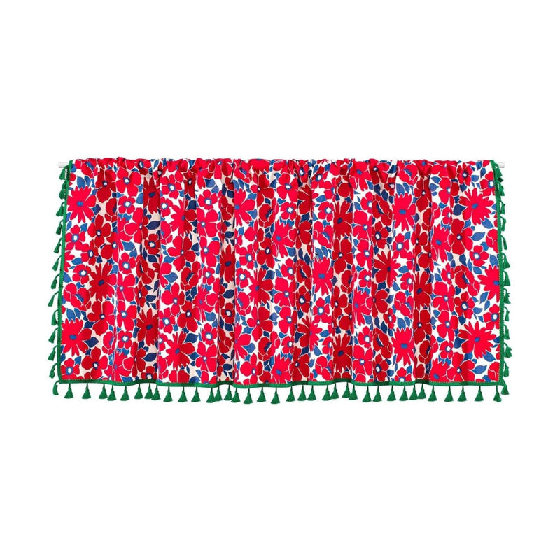 Graceful Red Floral Linen Cabinet Window Curtain