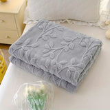 Plush Leaf Cosy Embossed Fleece Throw Blanket