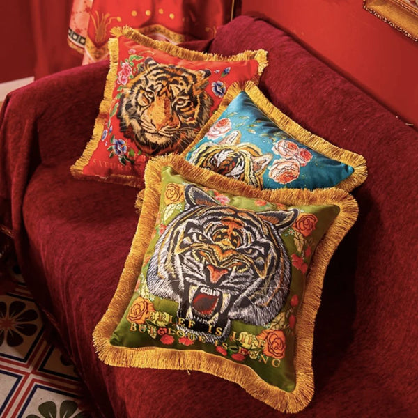 Regal Tiger Artistic Velvet Cushion Cover