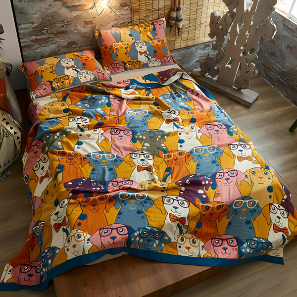 Playful Dog Print Cotton Blanket