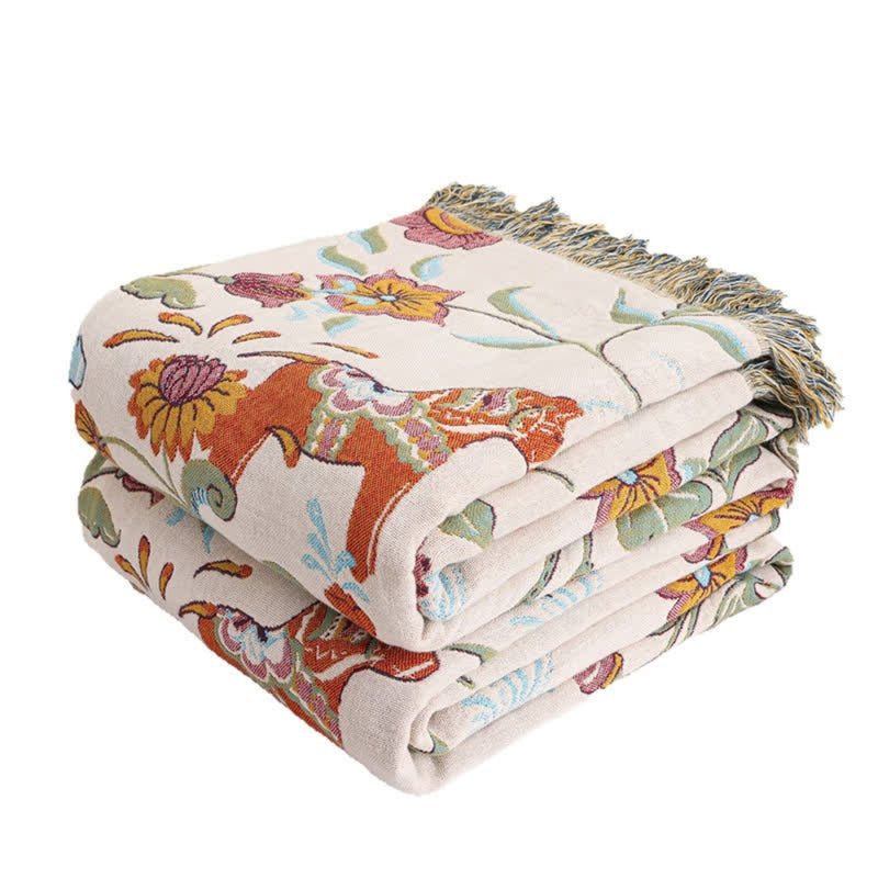 Vibrant Floral Garden Tassel Trim Blanket