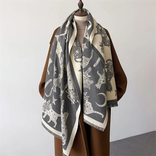 Vintage-Inspired Cat Print Scarf
