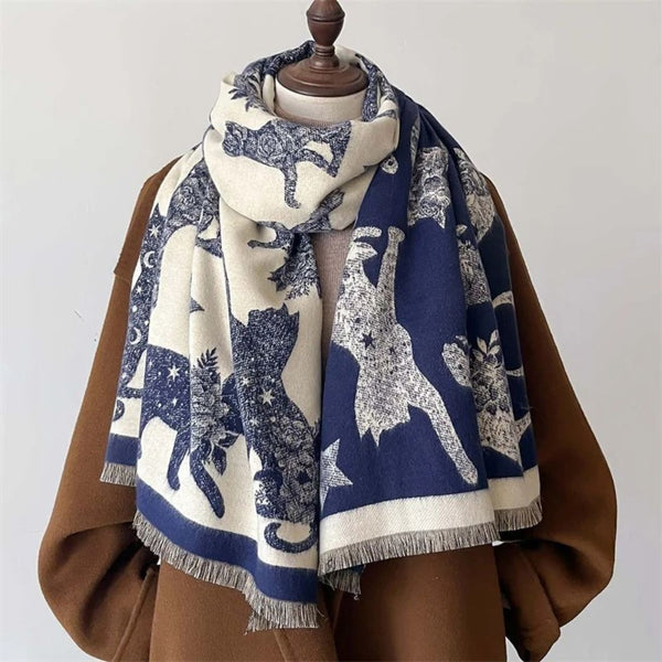 Vintage-Inspired Cat Print Scarf