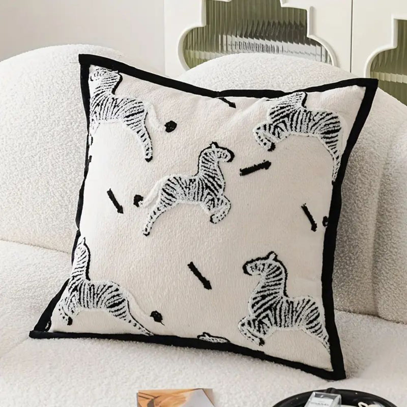 Zebra Dash Embroidered Cushion Cover