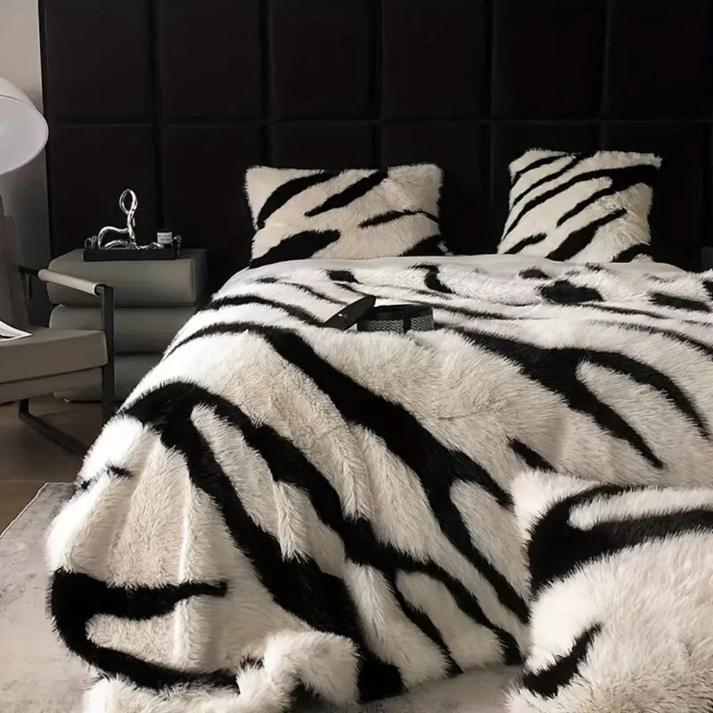 Zebra Print Luxe Faux Fur Blanket