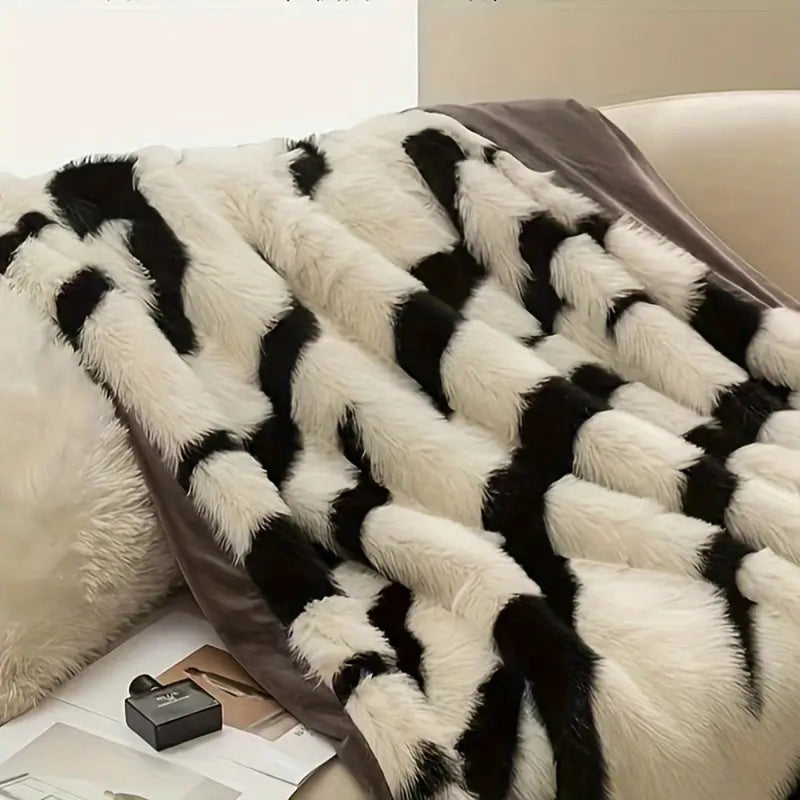 Zebra Print Luxe Faux Fur Blanket