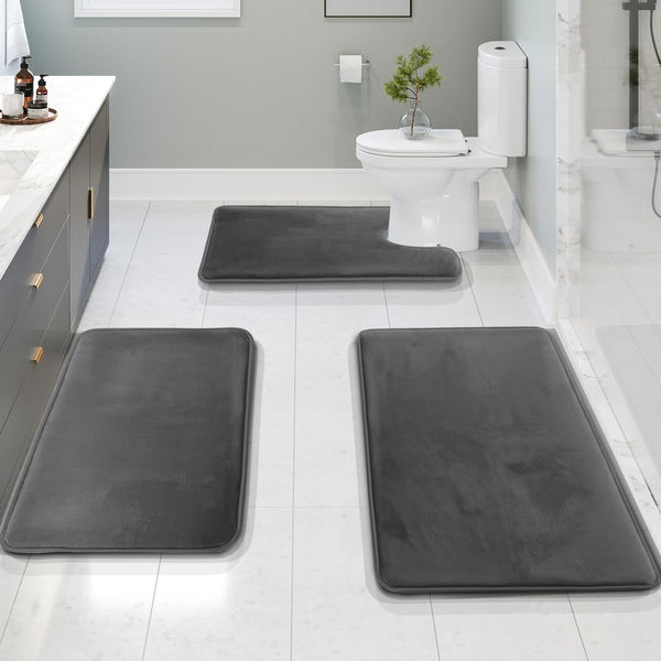 Luxurious Velvet Memory Foam Bath Mat - 3PCS Set